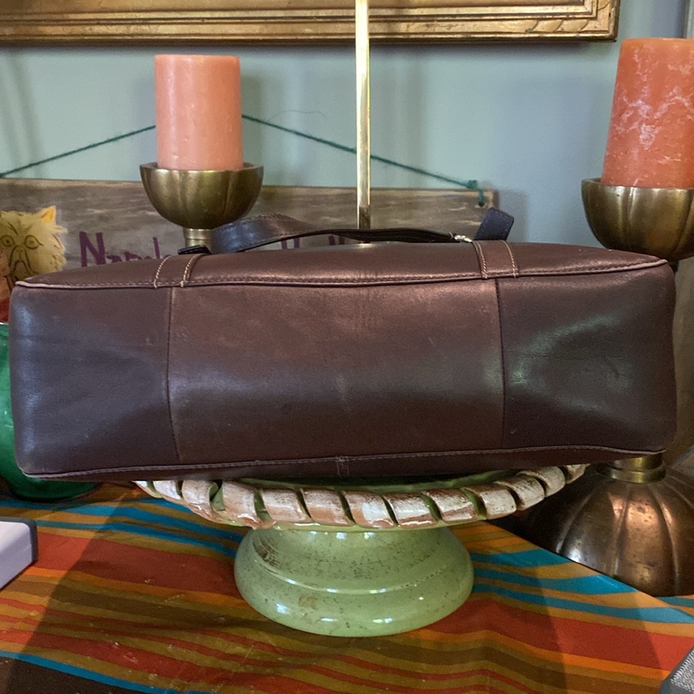 Coach Brown Leather Top Handle Turnlock Pocket Zipper Satchel Shoulder Bag - Picture 10 of 16